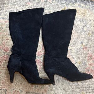 Vintage  Navy Suede Mid Calf Boots